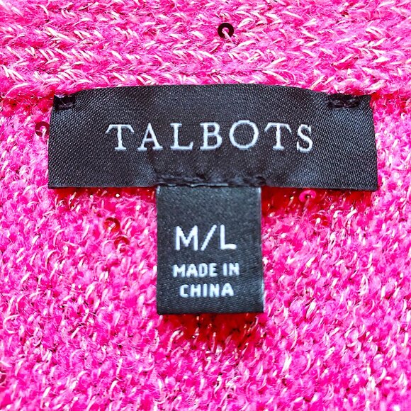 Talbots Pink Sequin Poncho Sweater Asymmetrical Hem Women's Size M/L Barbiecore - Picture 5 of 8